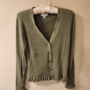 Free Assembly Women's Ruffle Hem Cardigan Sweater with Long Sleeves, green